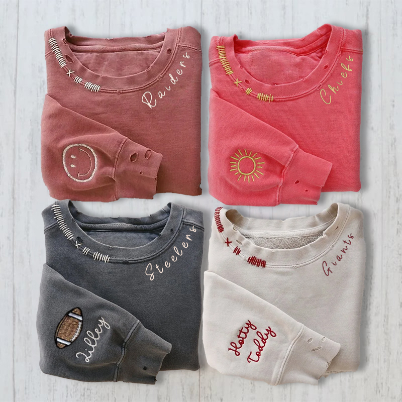 VINTAGE CUSTOM CREW-Custom Embroidered Hand Distressed Sweatshirt Crewneck