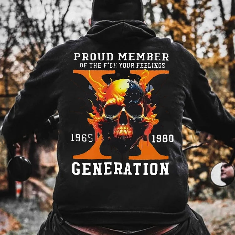Custom Est Year Gen X Flaming Skull Proud Member Fck Your Feelings Generation Sweatshirt