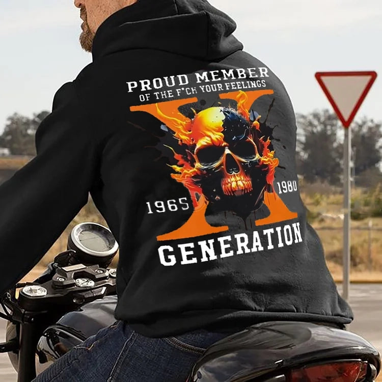 Custom Est Year Gen X Flaming Skull Proud Member Fck Your Feelings Generation Sweatshirt