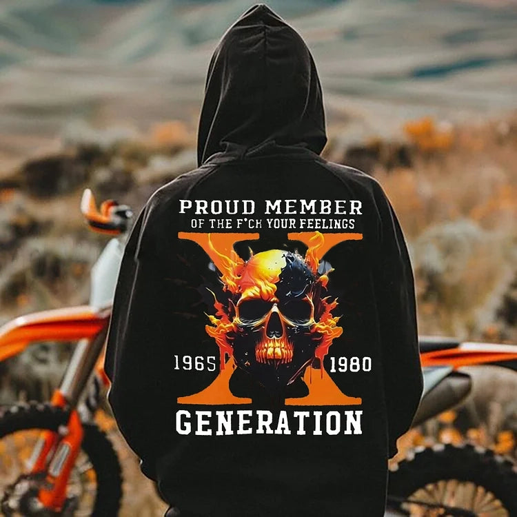 Custom Est Year Gen X Flaming Skull Proud Member Fck Your Feelings Generation Sweatshirt