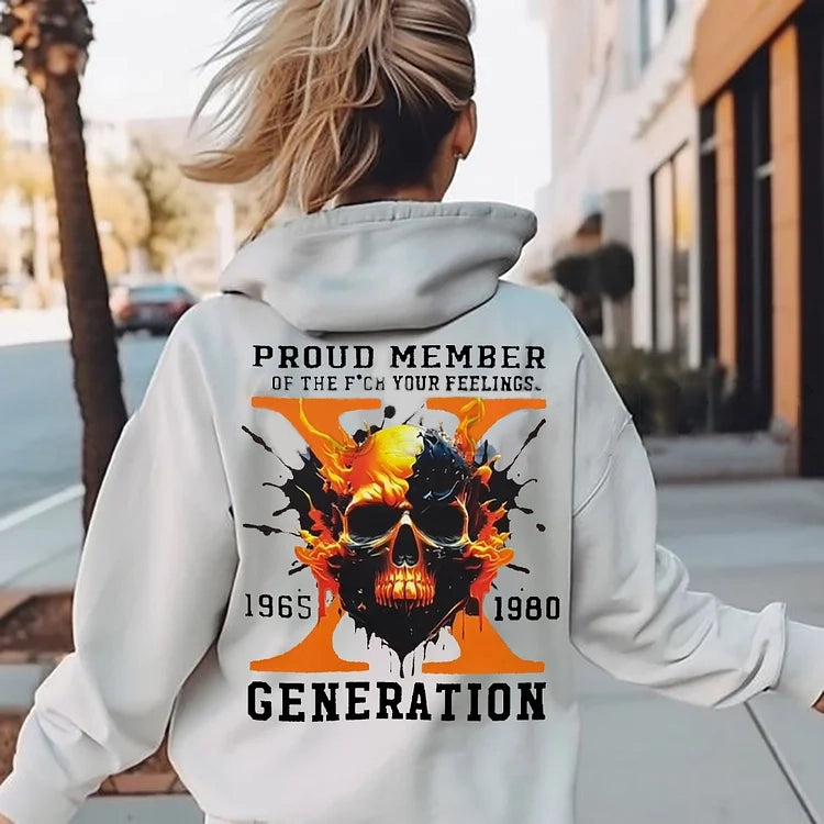 Custom Est Year Gen X Flaming Skull Proud Member Fck Your Feelings Generation Sweatshirt