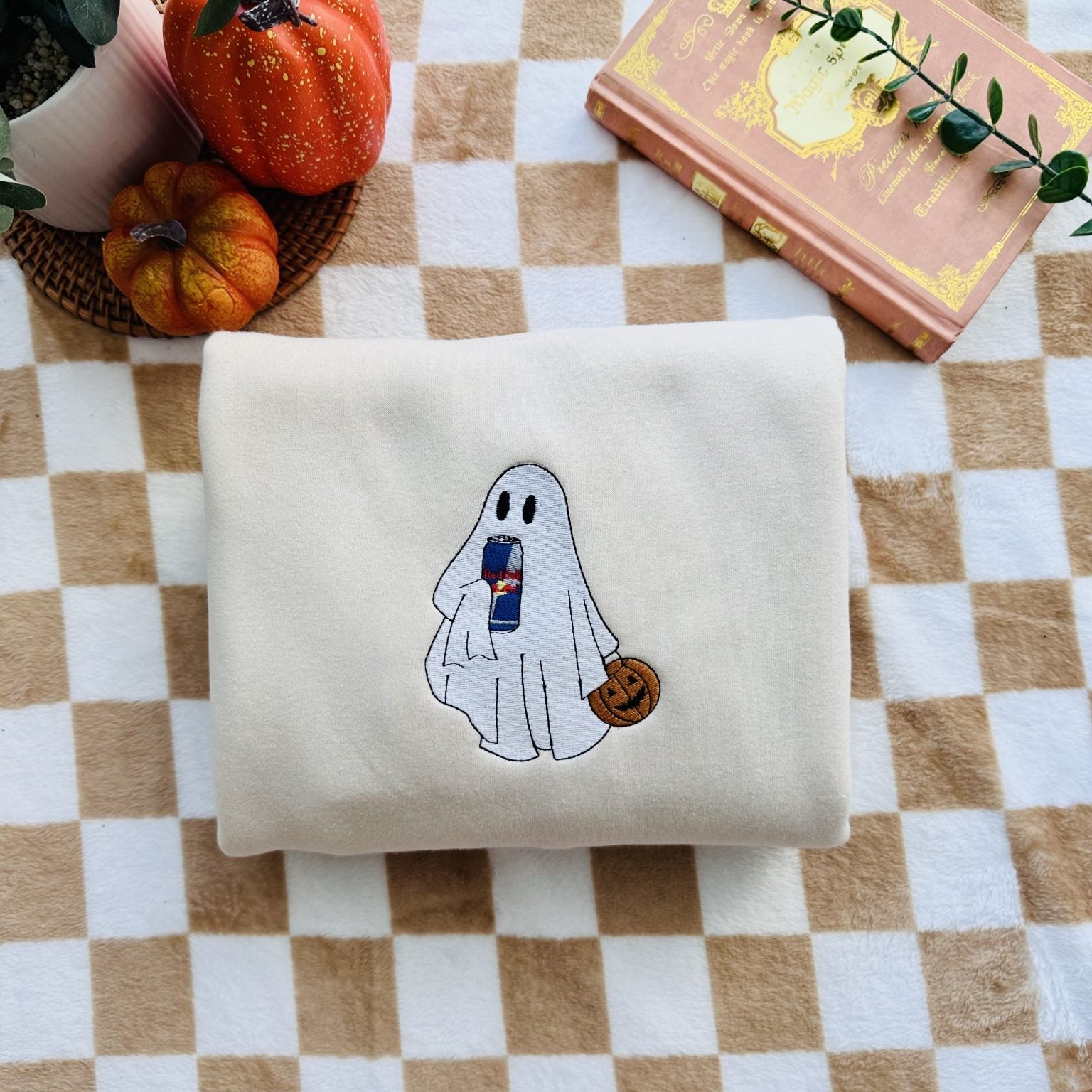 🎃 Custom Ghost Drinking Embroidered Sweatshirt 👻