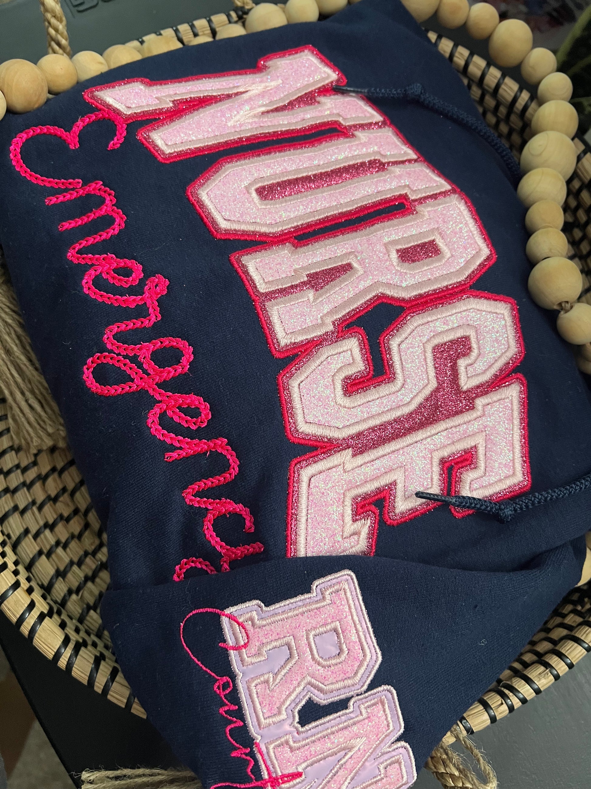 Custom Glitter Chain Link Embroidered Crewneck
