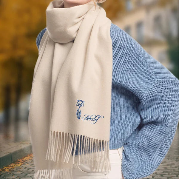 Personalized Super Soft Warm Scarf With Embroidered Design