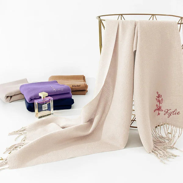 Personalized Super Soft Warm Scarf With Embroidered Design