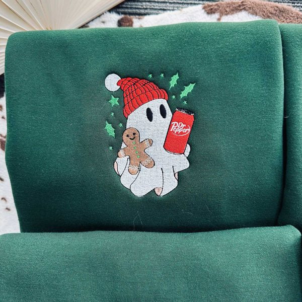 🎄Christmas Ghost Drinking Embroidered Sweatshirt✨