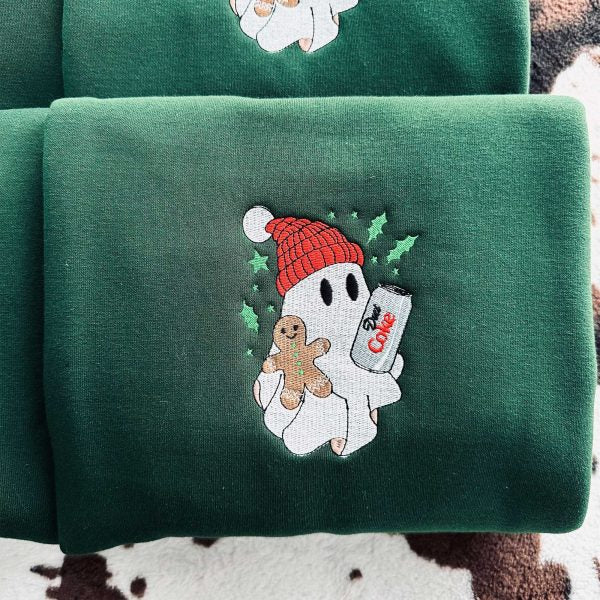 🎄Christmas Ghost Drinking Embroidered Sweatshirt✨