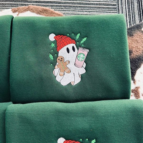 🎄Christmas Ghost Drinking Embroidered Sweatshirt✨