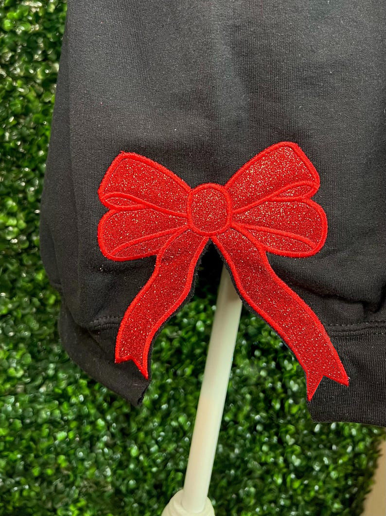 Personalized Santa’s Favorite Embroidered Glitter Side Bow Sweatshirt