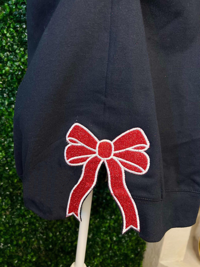 Personalized Santa’s Favorite Embroidered Glitter Side Bow Sweatshirt