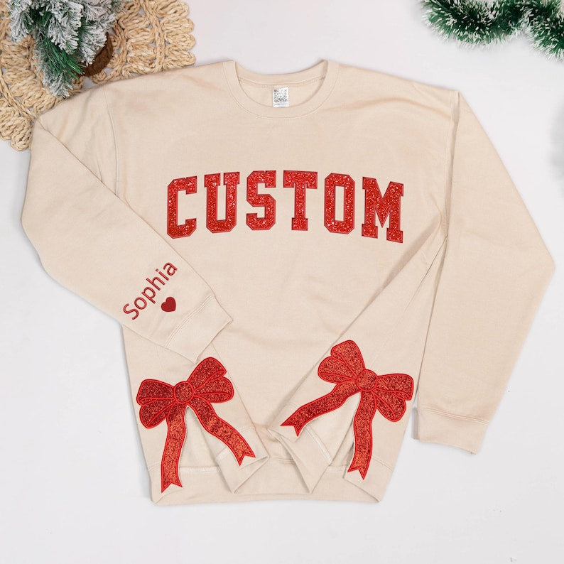 Custom Sweatshirt With Trendy Side Bow and Glitter