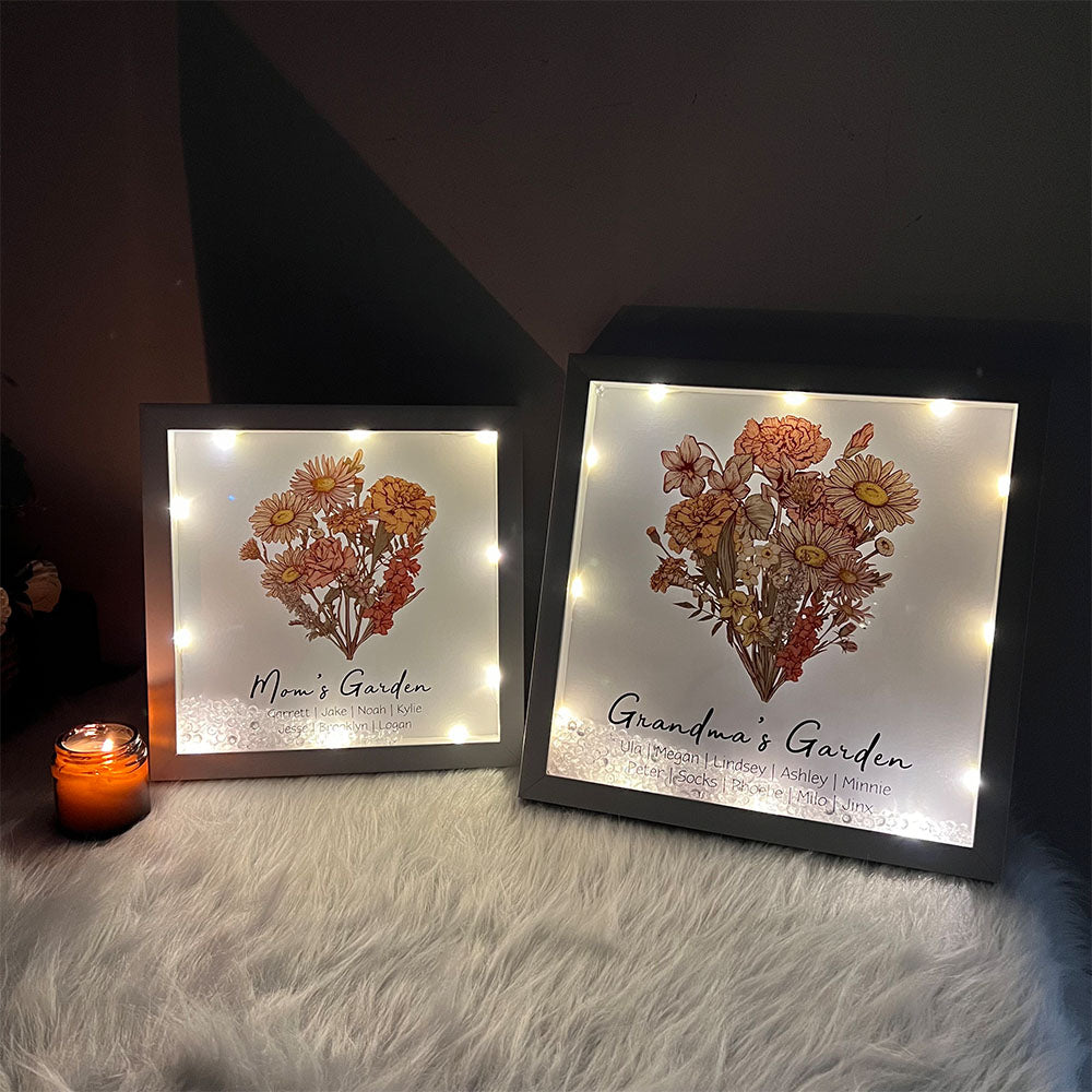 Birth Flower Family Bouquet Custom Light Frame Box