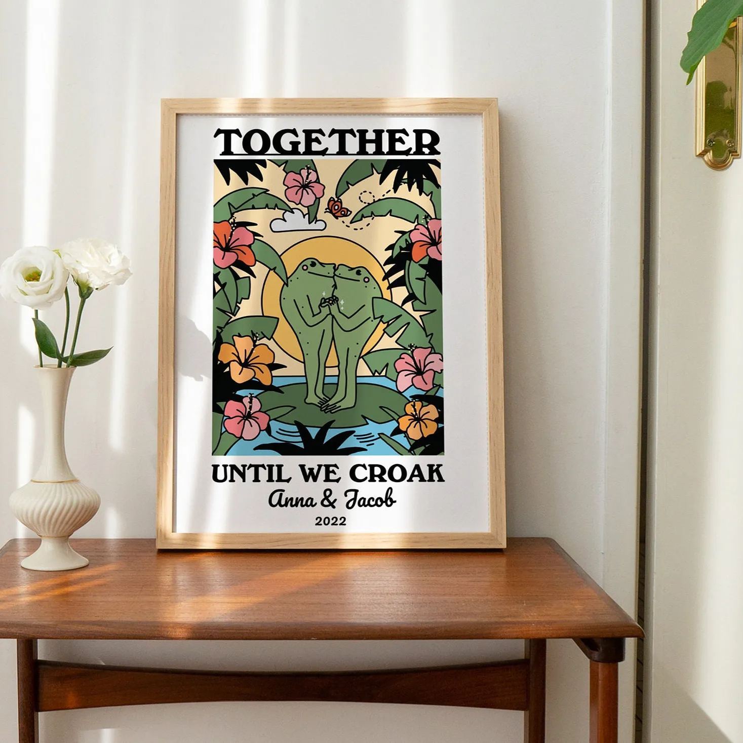 Personalized Frog Couple Print, Custom Frog Illustration Frame