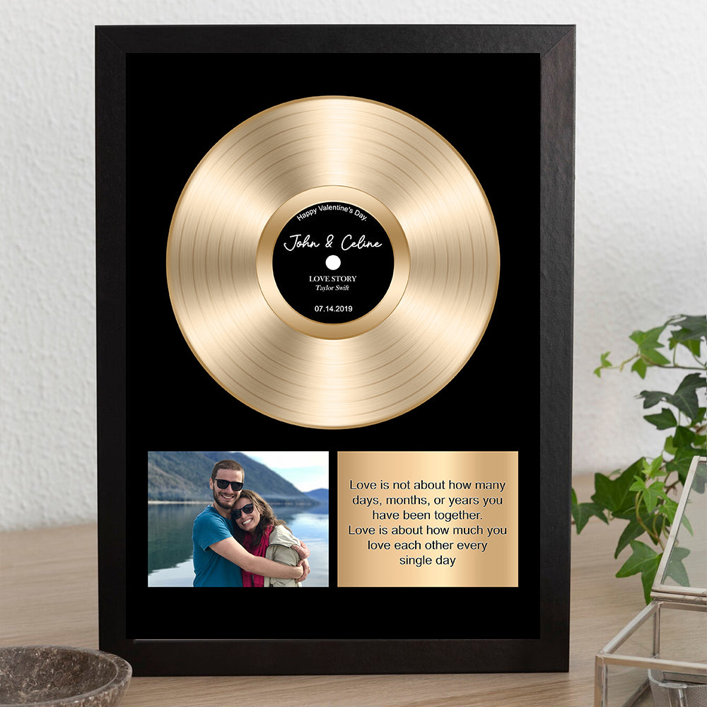 Custom Gold Vinyl Record Frame with Photo and Song