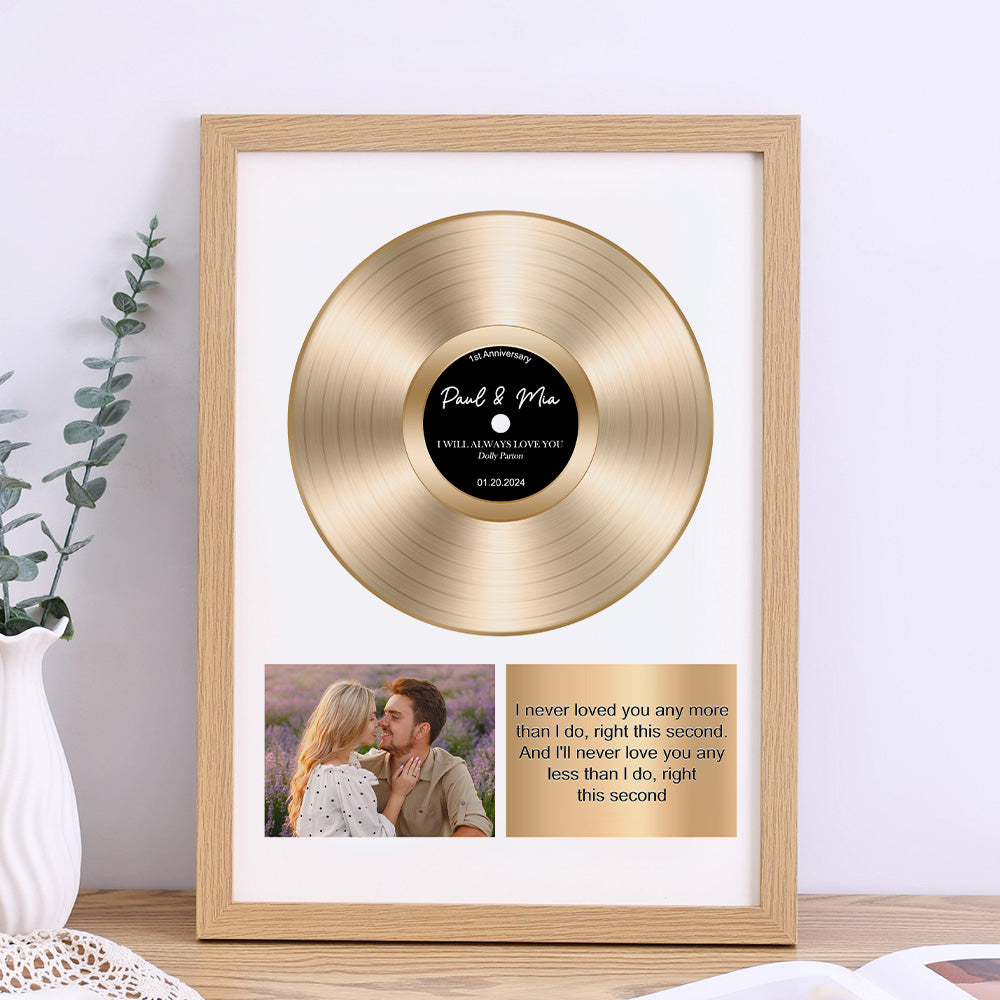 Custom Gold Vinyl Record Frame with Photo and Song