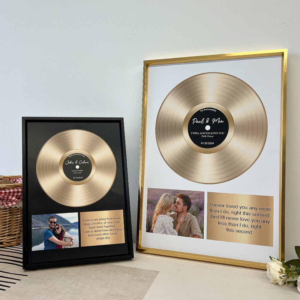 Custom Gold Vinyl Record Frame with Photo and Song