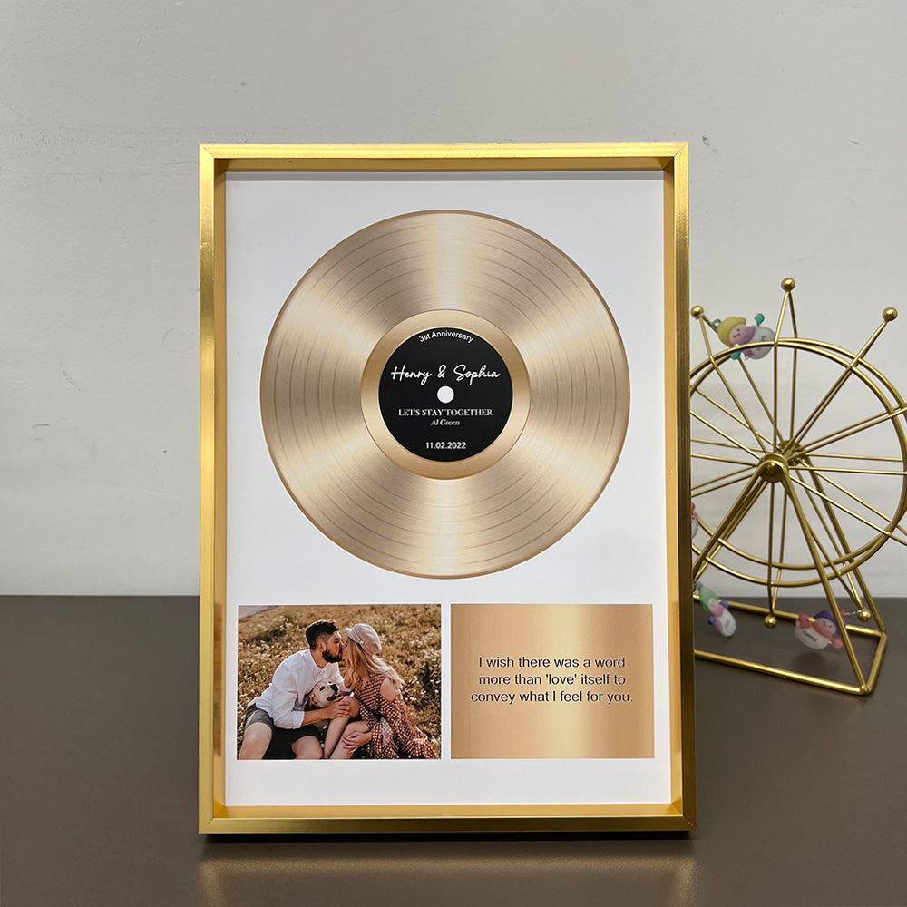Custom Gold Vinyl Record Frame with Photo and Song