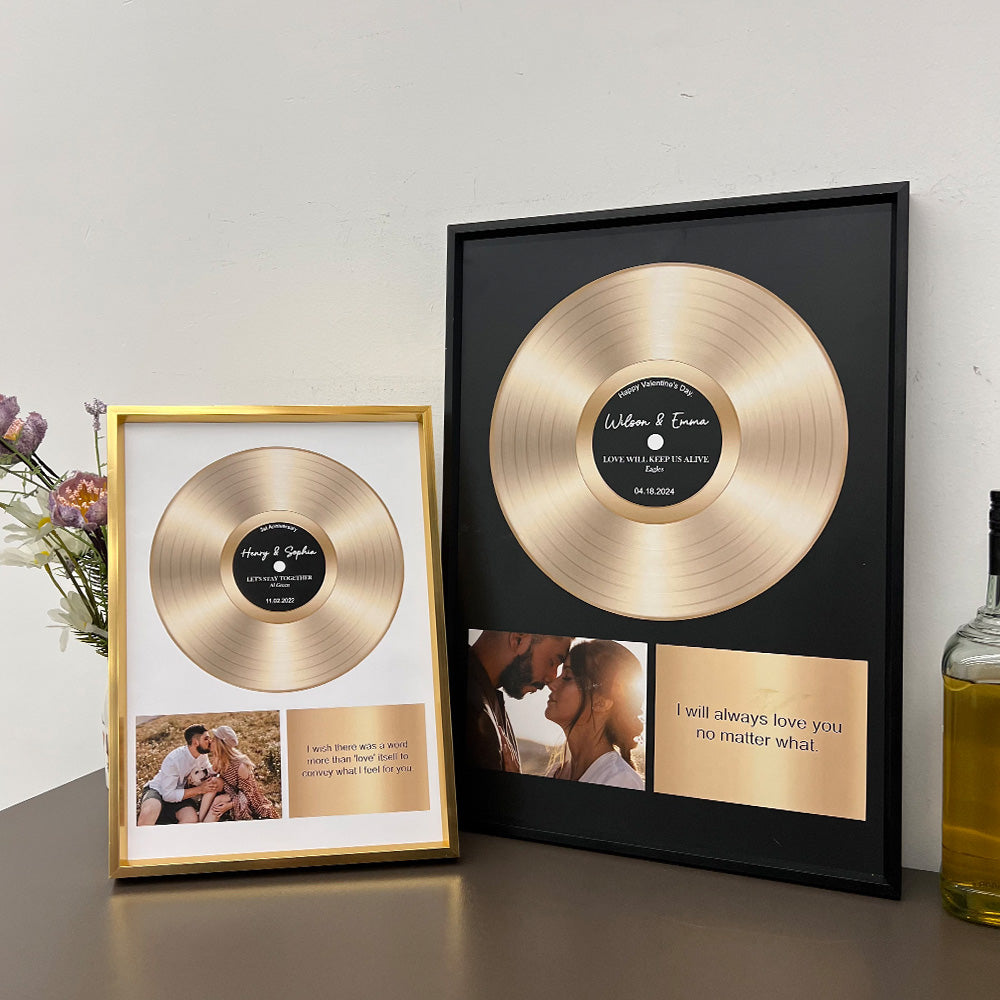 Custom Gold Vinyl Record Frame with Photo and Song