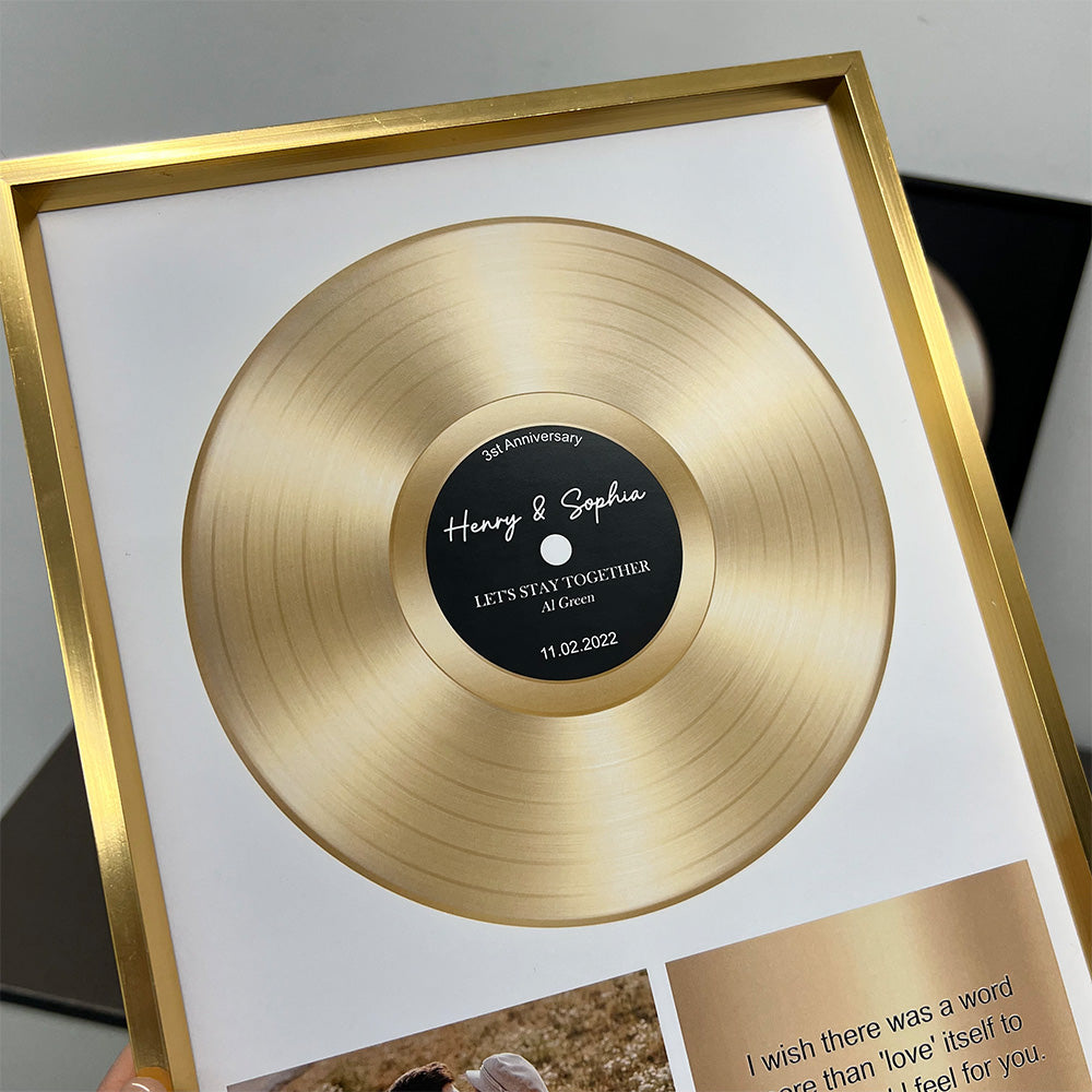 Custom Gold Vinyl Record Frame with Photo and Song