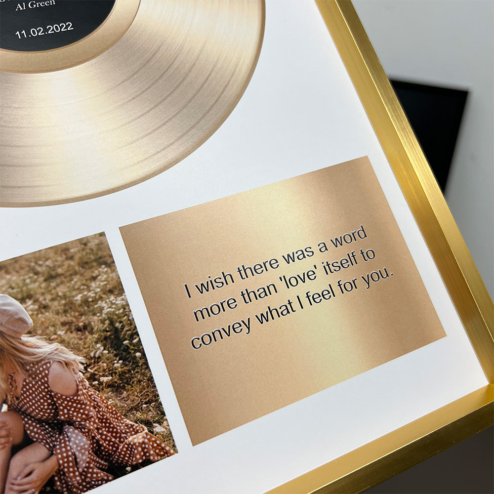 Custom Gold Vinyl Record Frame with Photo and Song