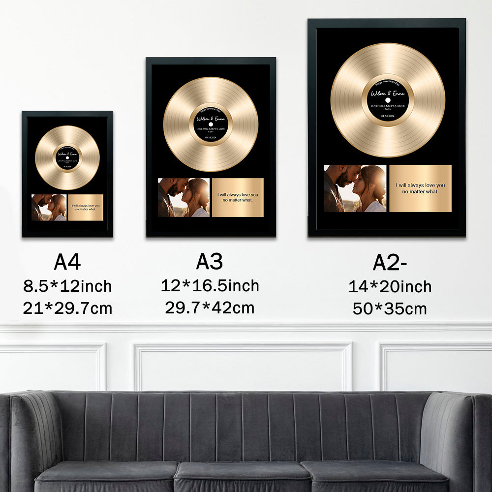 Custom Gold Vinyl Record Frame with Photo and Song