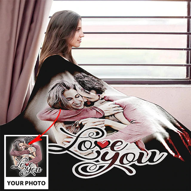 Personalized Couple Photo Portrait Fleece Blanket