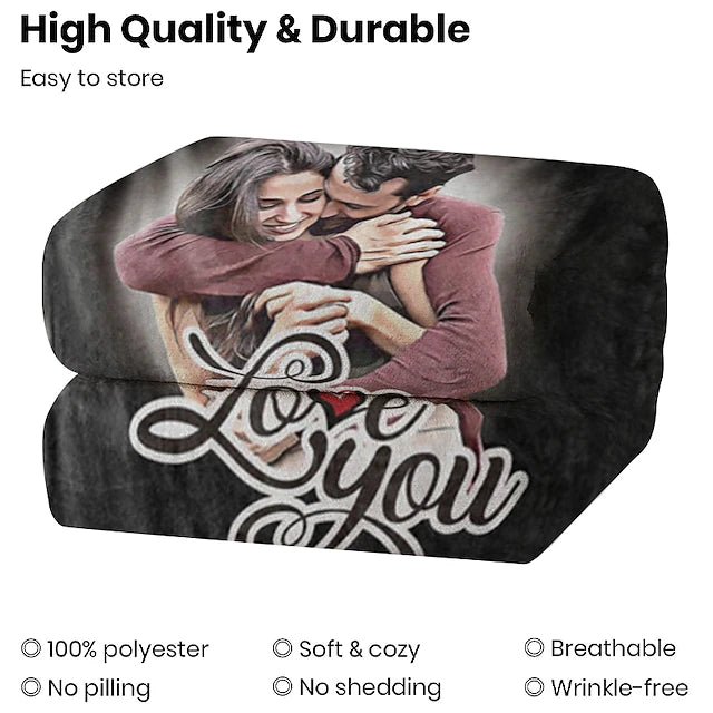 Personalized Couple Photo Portrait Fleece Blanket