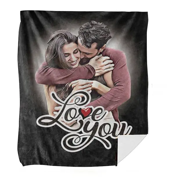 Personalized Couple Photo Portrait Fleece Blanket