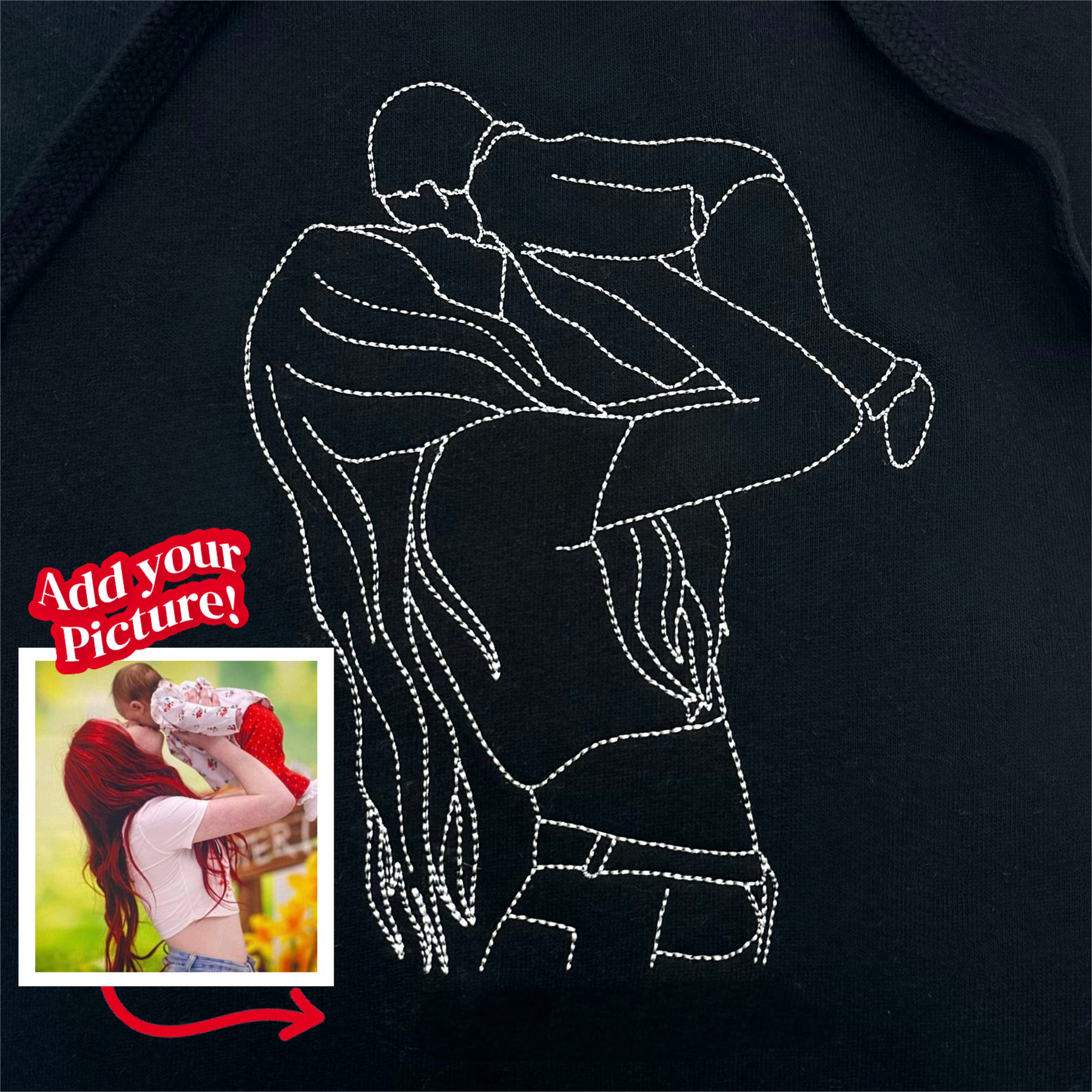 Personalized Embroidery Couple Portrait Outline Sweatshirt/Hoodie