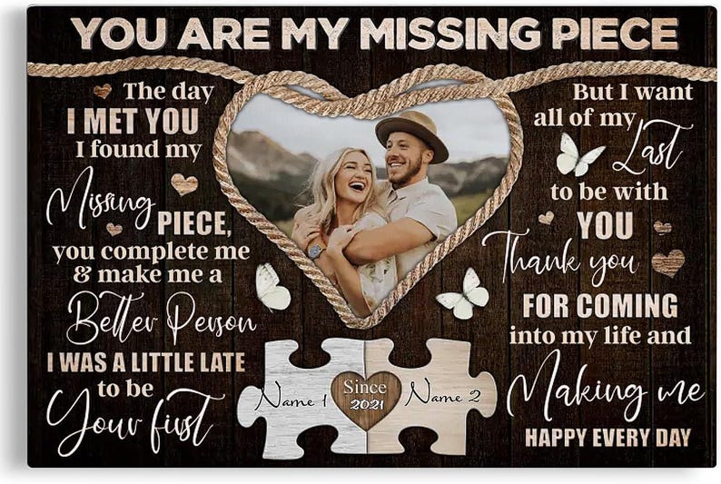 Personalized You Are My Missing Piece Couple Photo Canvas