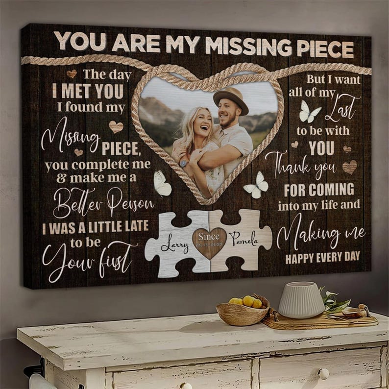 Personalized You Are My Missing Piece Couple Photo Canvas