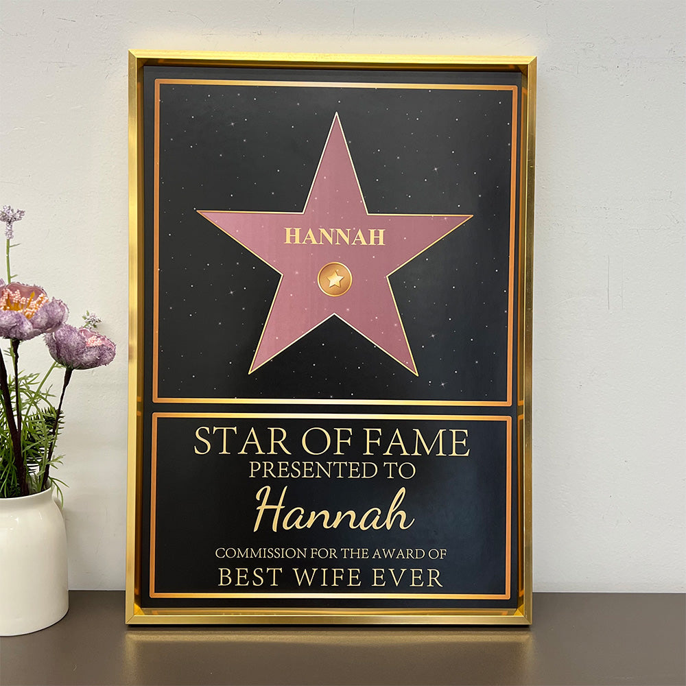 Personalized Star of Fame Frame Presented To Your Partner, Anniversary Gift
