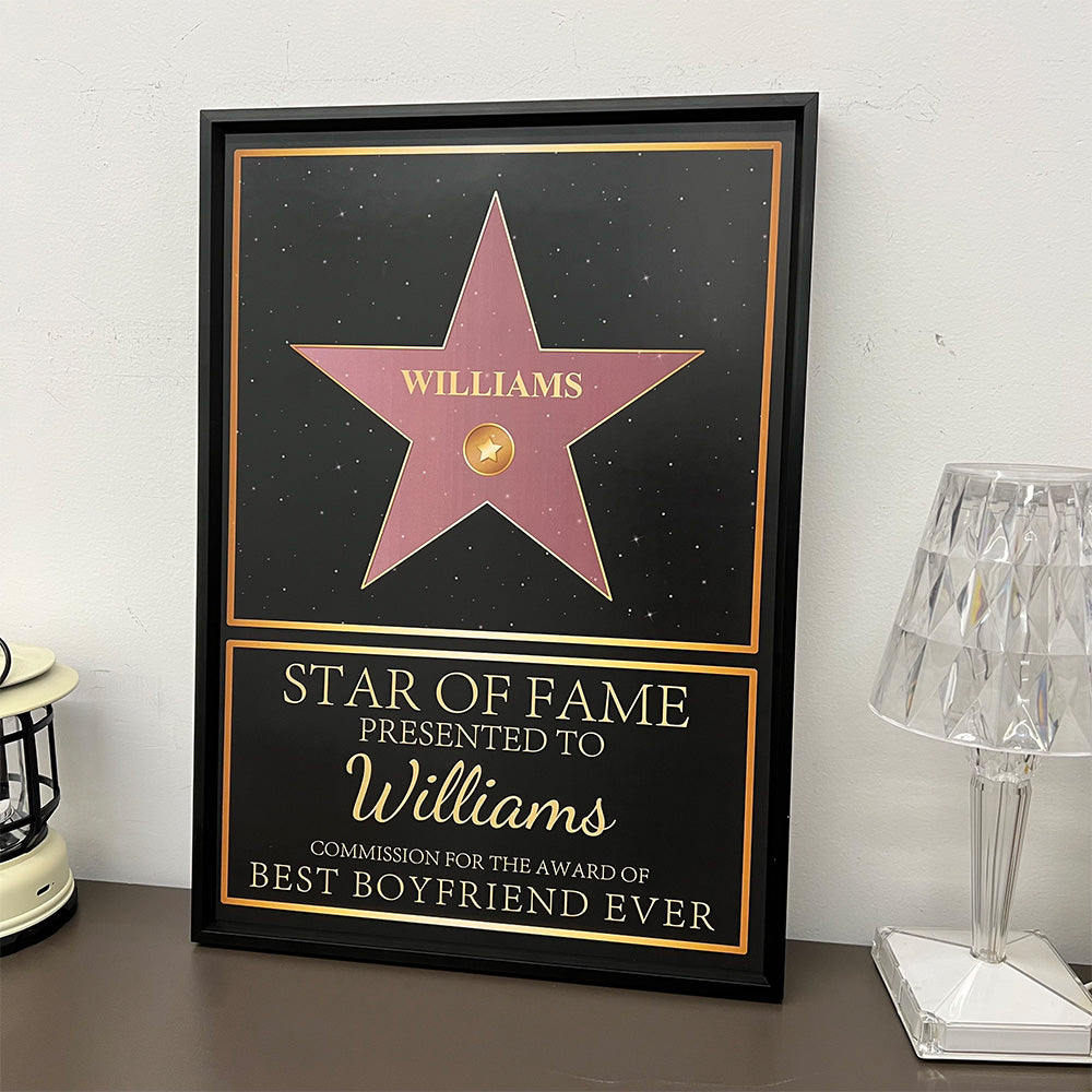 Personalized Star of Fame Frame Presented To Your Partner, Anniversary Gift