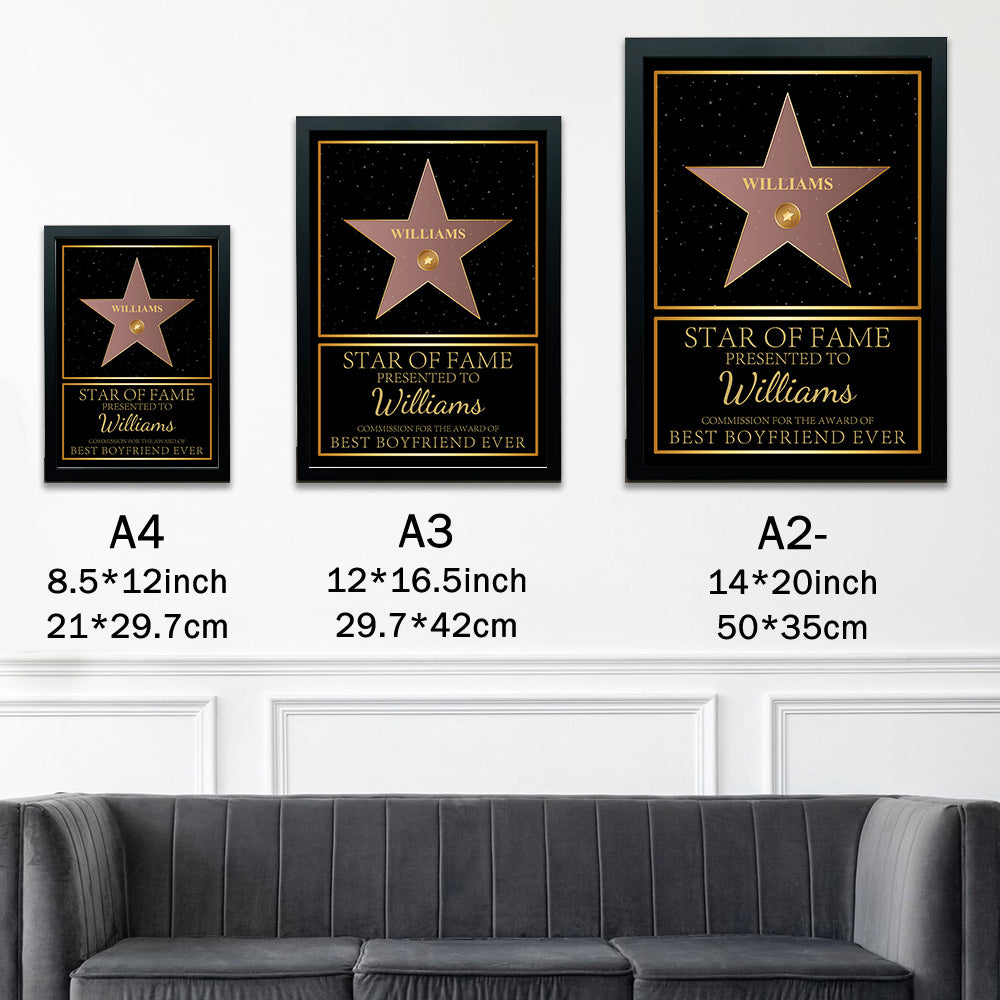 Personalized Star of Fame Frame Presented To Your Partner, Anniversary Gift