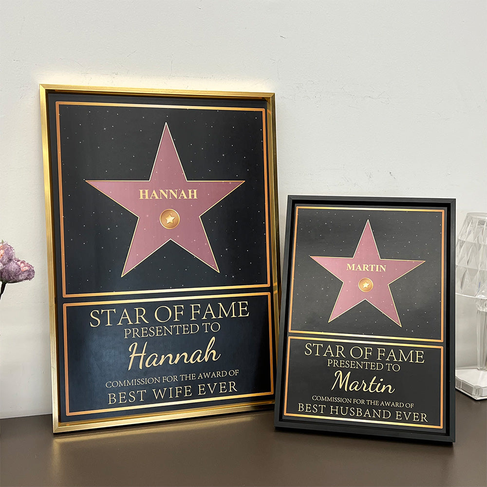 Personalized Star of Fame Frame Presented To Your Partner, Anniversary Gift