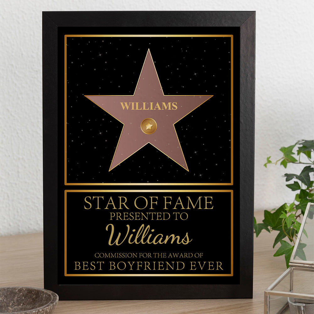 Personalized Star of Fame Frame Presented To Your Partner, Anniversary Gift