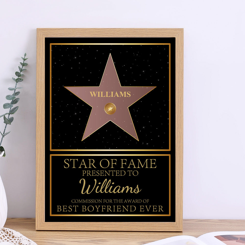 Personalized Star of Fame Frame Presented To Your Partner, Anniversary Gift