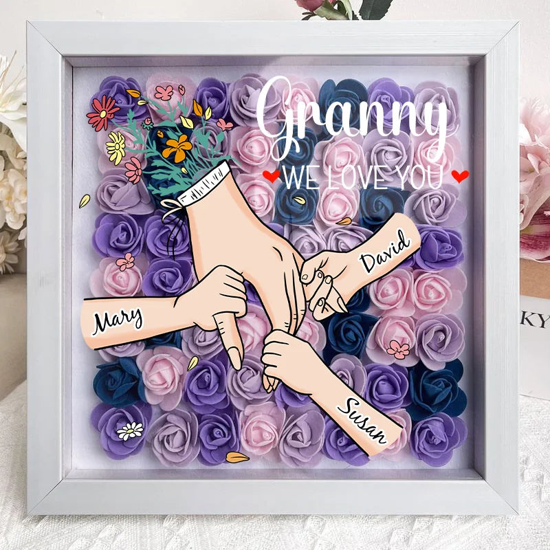 We Love You Mommy Hand Holding - Personalized Flower Shadow Box