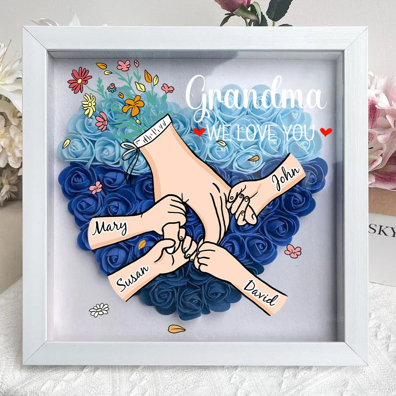 We Love You Mommy Hand Holding - Personalized Flower Shadow Box