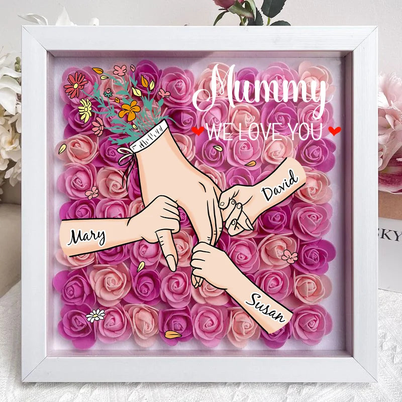 We Love You Mommy Hand Holding - Personalized Flower Shadow Box