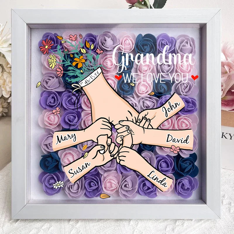 We Love You Mommy Hand Holding - Personalized Flower Shadow Box