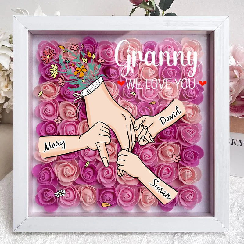 We Love You Mommy Hand Holding - Personalized Flower Shadow Box