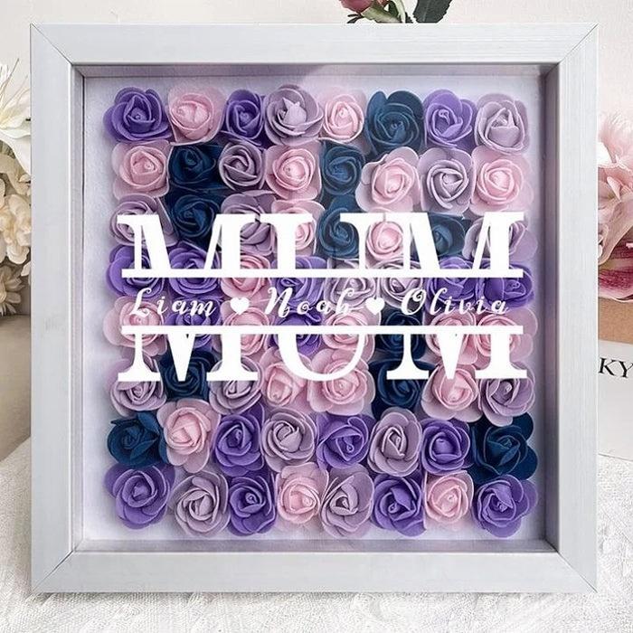 Personalized Flower Heart Shadow Box , Custom Name Rose Frame , Flower Shadowbox For Mom