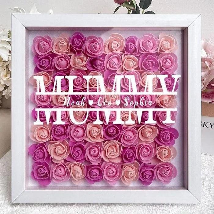 Personalized Flower Heart Shadow Box , Custom Name Rose Frame , Flower Shadowbox For Mom