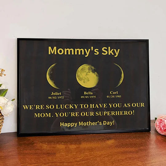 Custom Mirrored Moon Photo Frame with Text and Date - Custom Art Frame