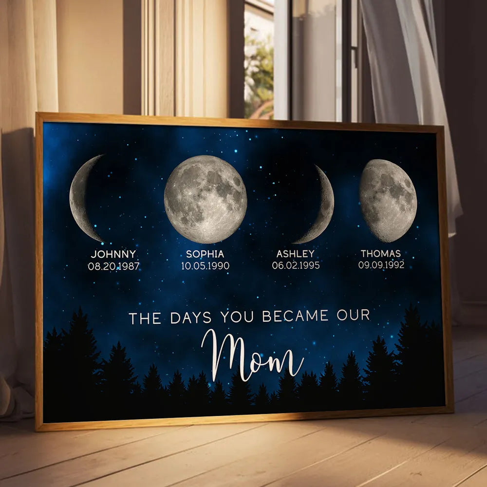 Personalized Galaxy Night Custom Birthday Moon Phase The Days You Became Our Mom Poster