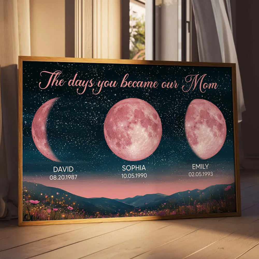 Personalized Pink Birth Moon Phase Beautiful Hill At Night Frame Gift
