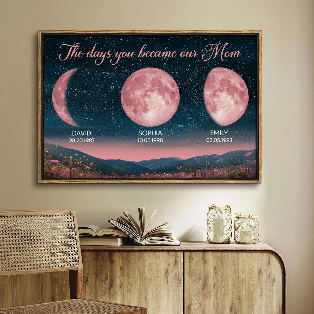 Personalized Pink Birth Moon Phase Beautiful Hill At Night Frame Gift