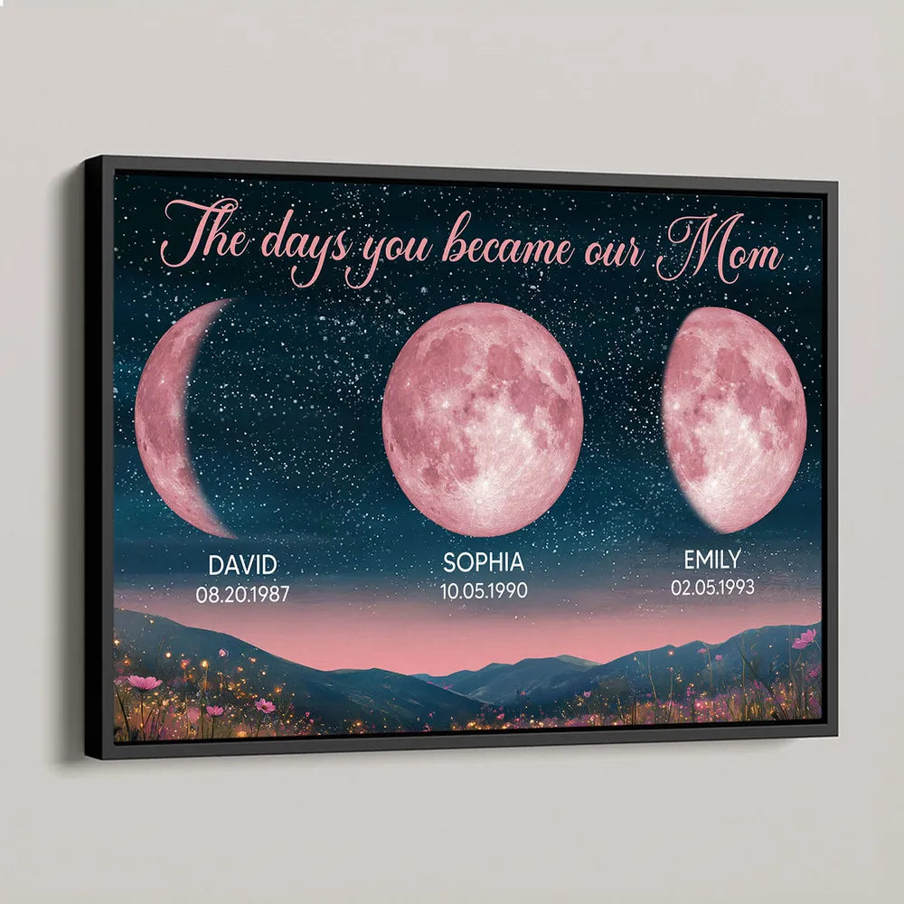 Personalized Pink Birth Moon Phase Beautiful Hill At Night Frame Gift