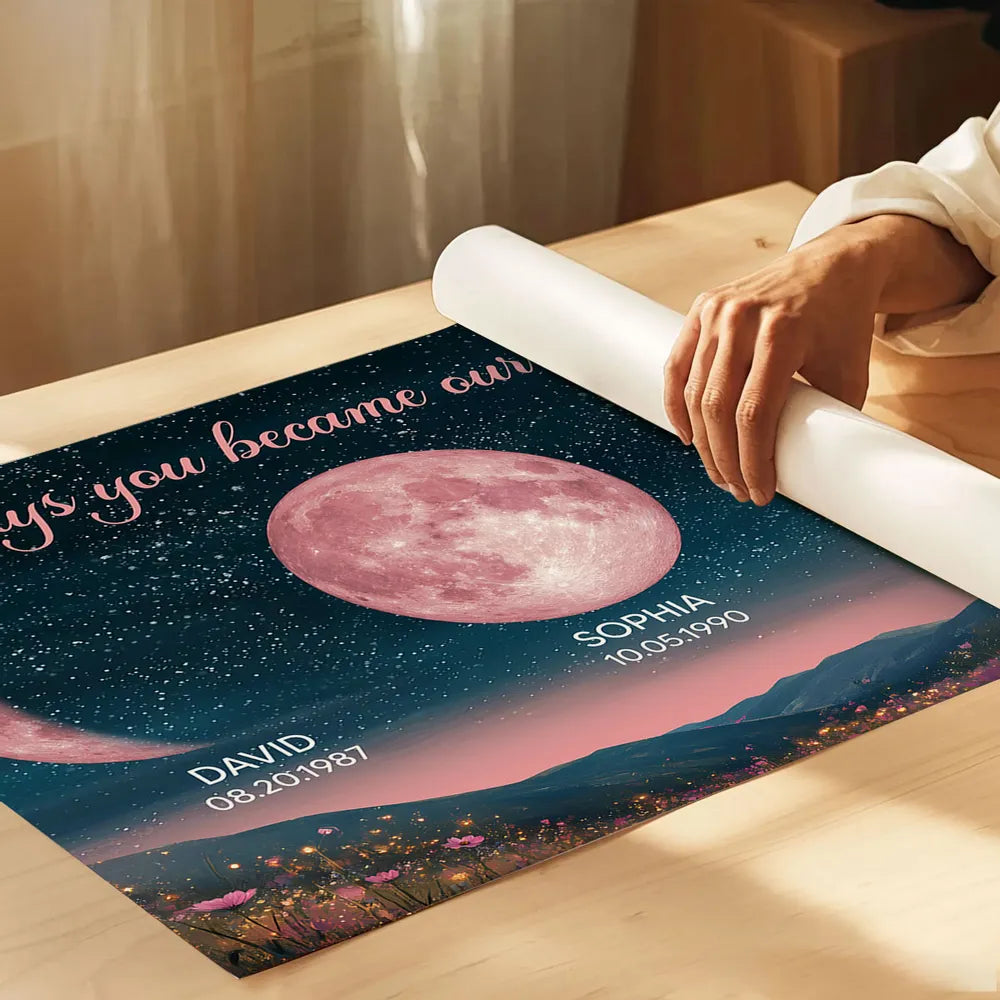Personalized Pink Birth Moon Phase Beautiful Hill At Night Frame Gift